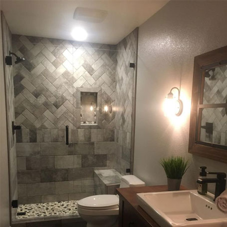 Shower With Gray Tile Installation